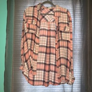 women’s plaid button up top